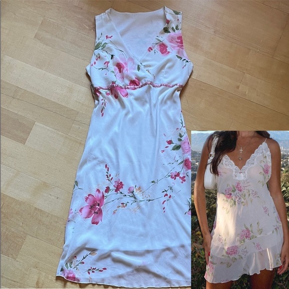 Dresses & Skirts - 90s Bias Cut White Floral Midi Dress